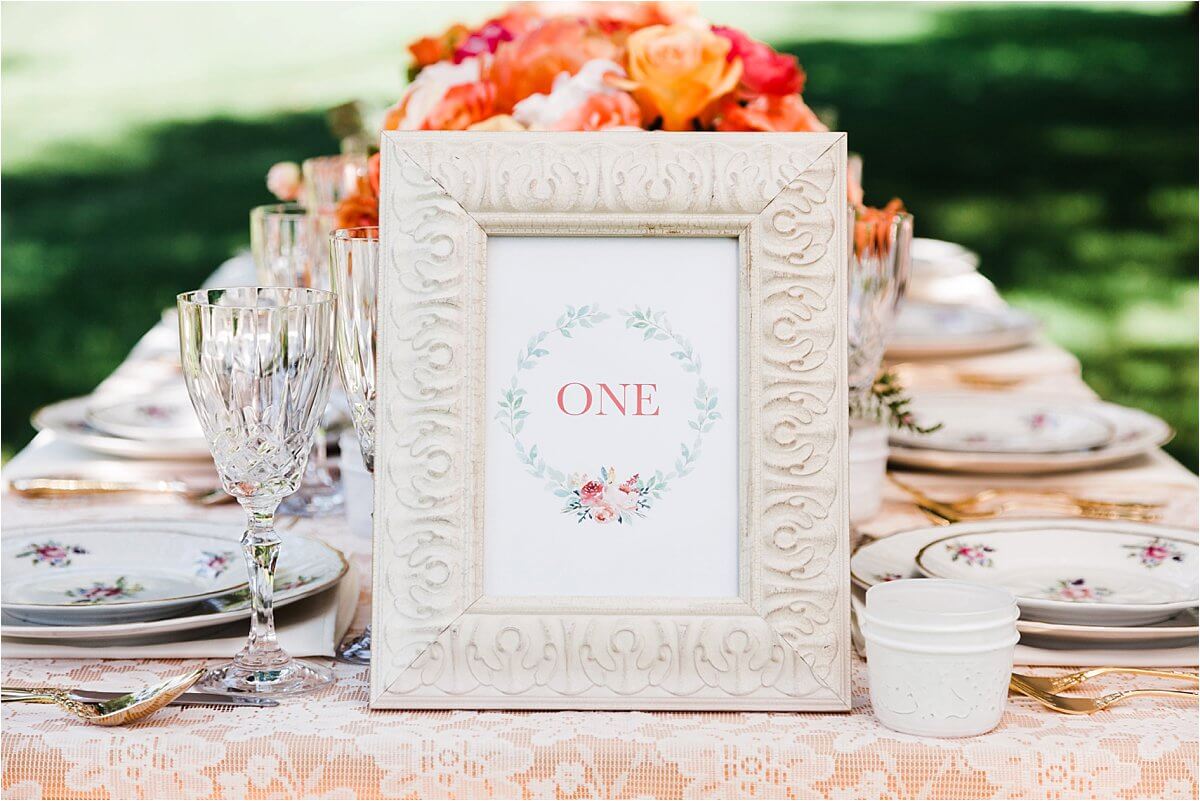 Outdoor garden place setting with floral table numbers - London Ontario Wedding Engagement Photographer - Dylan Martin Photography