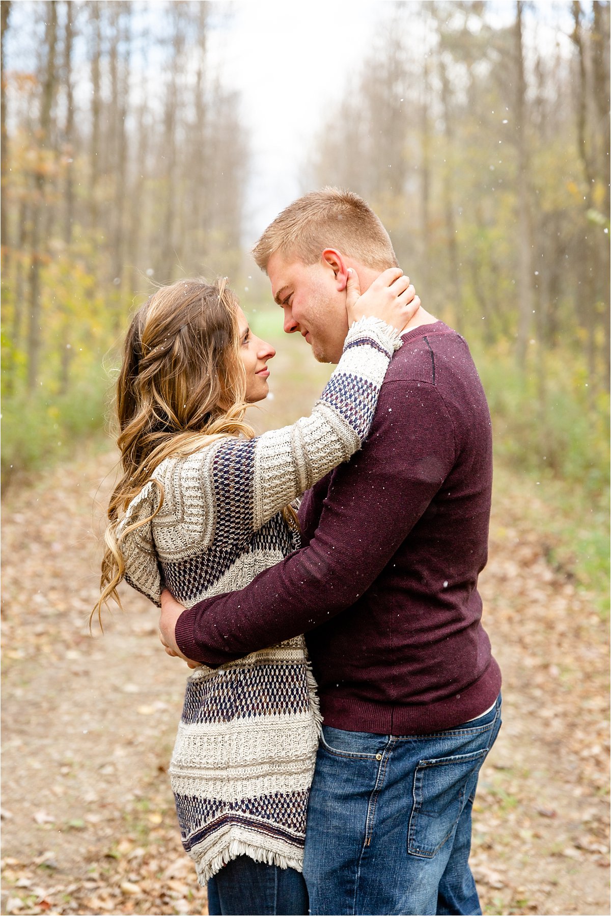 Snowy Outdoor Nature Path Engagement Session in Brussels Ontario taken by Dylan and Sandra Photography